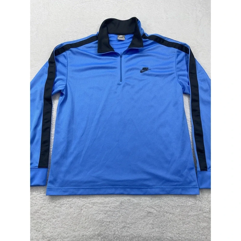 VTG Nike Mens Blue Black Mesh Quarter Zip Pullover Track Jacket Long Sleeve L